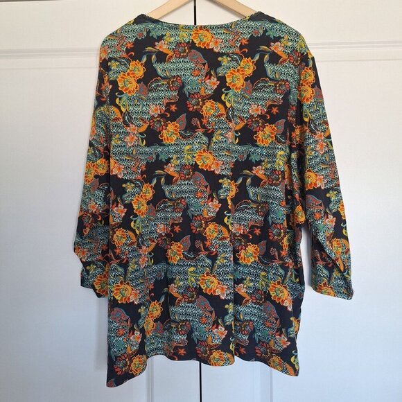 NWOT Rebecca Malone 100% Cotton Floral Long Sleeve Tee Top Size 2X/3X Fall Color - Picture 6 of 8